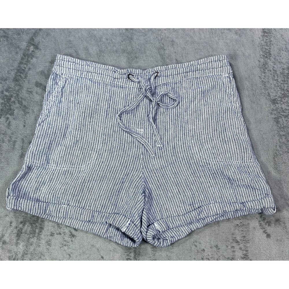 PER SE Women Striped Linen Blend Shorts Medium Beach Resort Costal Casual Blue